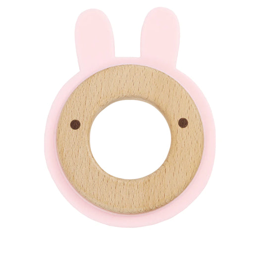 GooseWaddle Pink Bunny Silicone + Wood Teether
