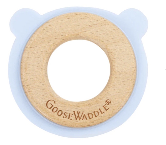 GooseWaddle Blue Bear Animal Teether Wooden + Silicone