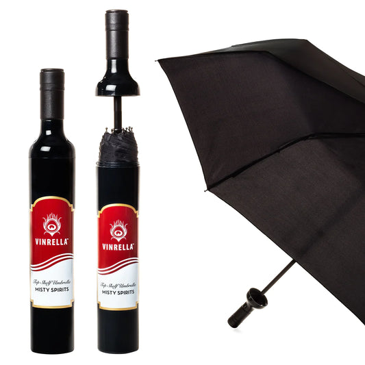 Vinrella Misty Spirits Labeled Bottle Umbrella- Black